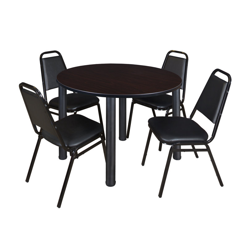 Plateau de table Kee, 4 chaises empilables, Noir, H 42 po x l 29 po x P 29 po, Cerisier