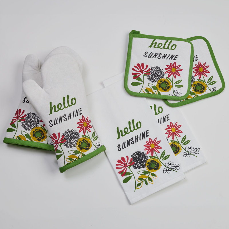 Ensemble de serviettes de cuisine, porte-casseroles et gant de cuisine Hello Sunshine