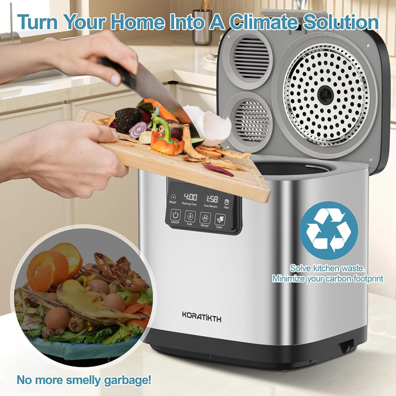 4L Electric Composter for Kitchen: Indoor Smart Quick Composting Machine with LED Timer Display