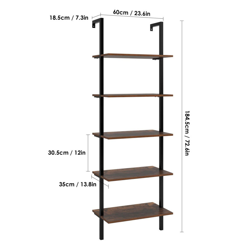 Juno  184.5cm H x 60cm W Steel Ladder Bookcase