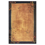 1920s Large Size Wool Camel Chinese Floral Antique Knotted Art Deco Carpet Rug