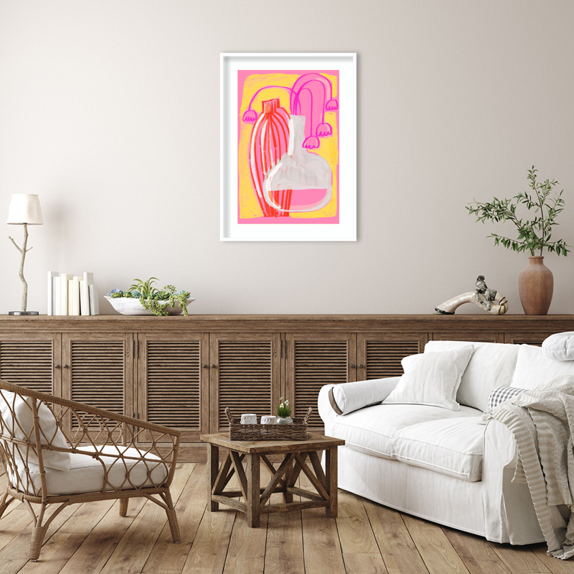 Neon Still Life No 5 by Treechild Wood Framed Wall Art Print, 41" H x 30" W, White