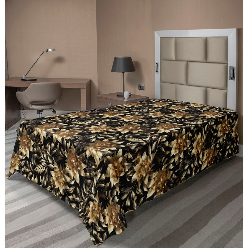Drap plat Ambesonne, Motif floral jaune, Drap plat pour lit simple