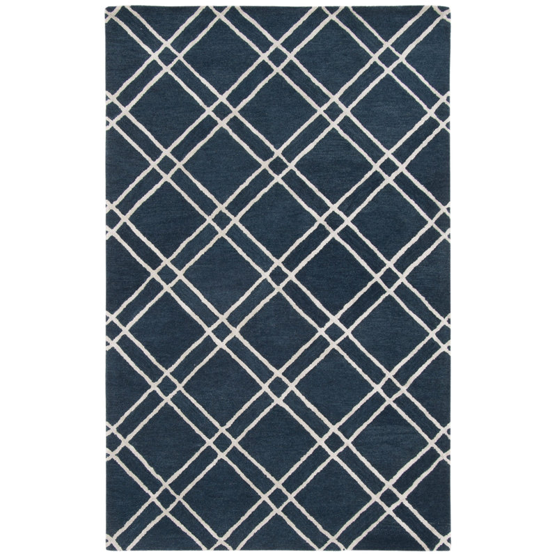 Milroy Hand-Tufted Wool Navy Area Rug, Rectangle 5' x 8'