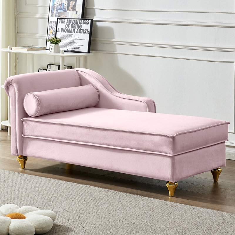 Chaise longue rembourrée Gaurik, Velours rose