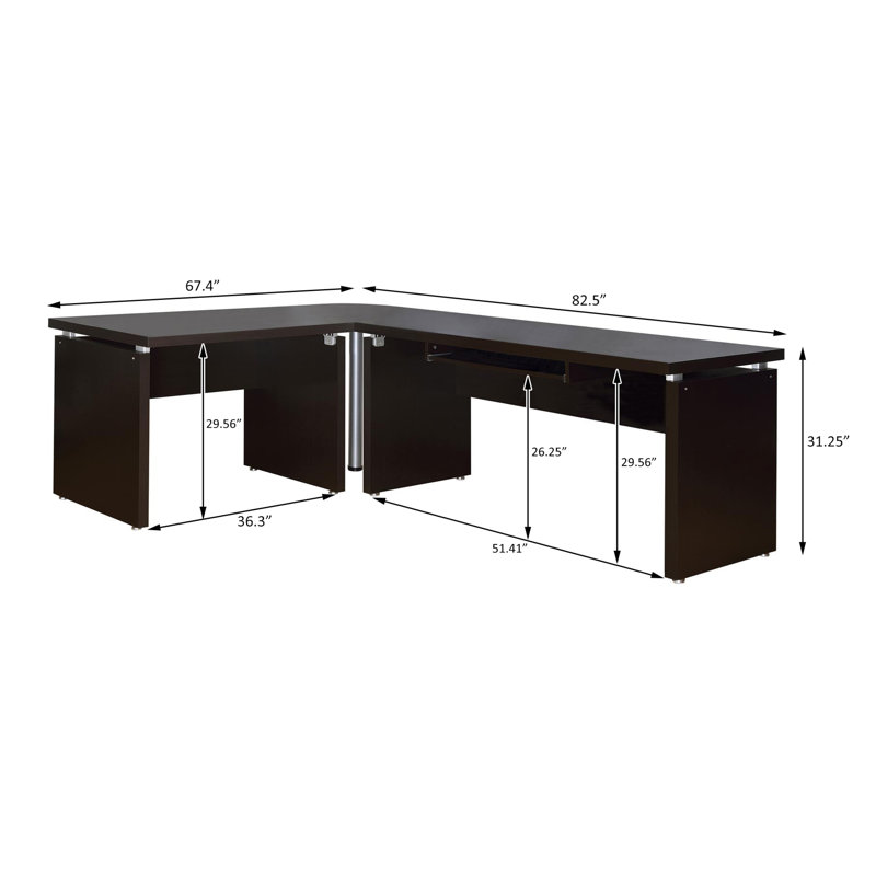 2-piece Home Office Set L-Shape Desk with File Cabinet Cappuccino
