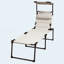 Chaise longue pliante avec auvent pare-soleil, cadre réglable en acier Oxford à 4 niveaux réglable blanc crème