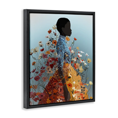 «Flower Explosion Trendy Girl Brown», art mural sur toile flottante, design par Amelia Noyes