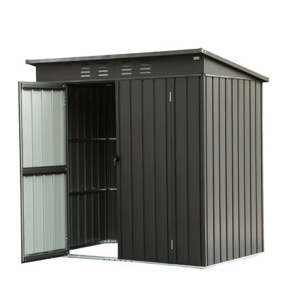 Remise en métal verrouillable pour l'extérieur - 6 x 4 pi, noir, toit de rangement en pente avec portes doubles noir