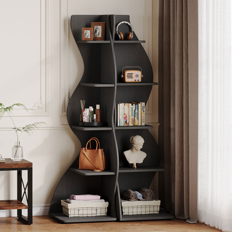 Bibliothèque de coin à 5 niveaux, Noir, 2
