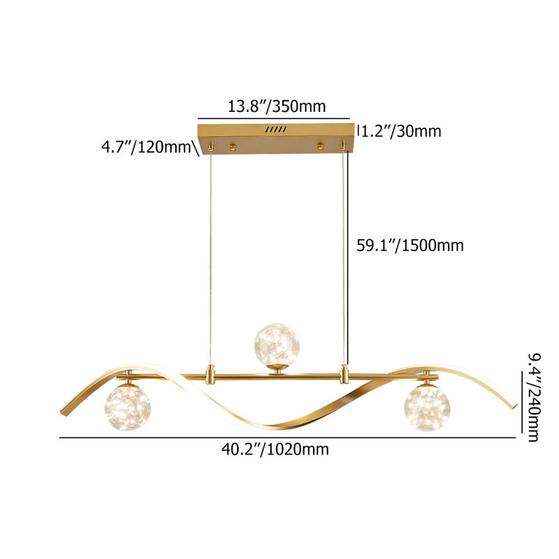 Modern 4-Light Led Linear Kitchen Island Lighting In Gold With Glass Globe Shade Dimmable Pendant Lights , 4 Lights