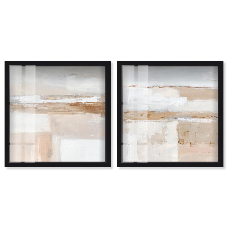 «Neutral Harmony Abstract Art», ensemble de 2 panneaux par Shadowbox , H 13 po x l 13 po, Noir