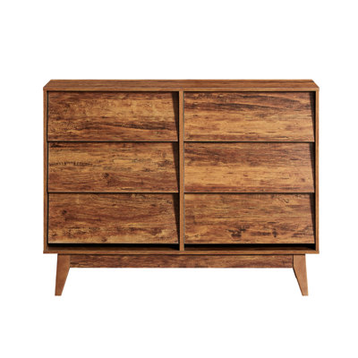 La commode double 6 tiroirs présente un style rétro et un design biseauté
