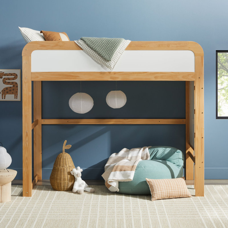 Lit mezzanine simple en bois massif avec échelle intégrée Iyali, Pin naturel