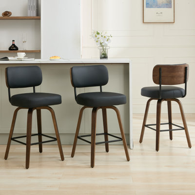 Swivel Upholstered Counter Stool With Wood Frame