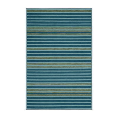 Machine Washable Horizontal Stripes Blue Area Rug