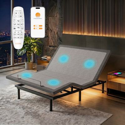 King Adjustable Bed Frame with Wireless Remote & Massage, Head and Foot Incline, USB & Type C Ports on both sides, Zero Gravity, Underbed light, 5 Min Easy Assembly