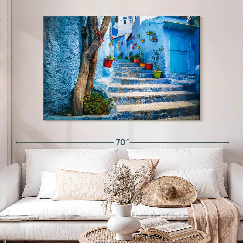 Ravi Chefchaouen escalier bleu, H 34 po x l 51 po