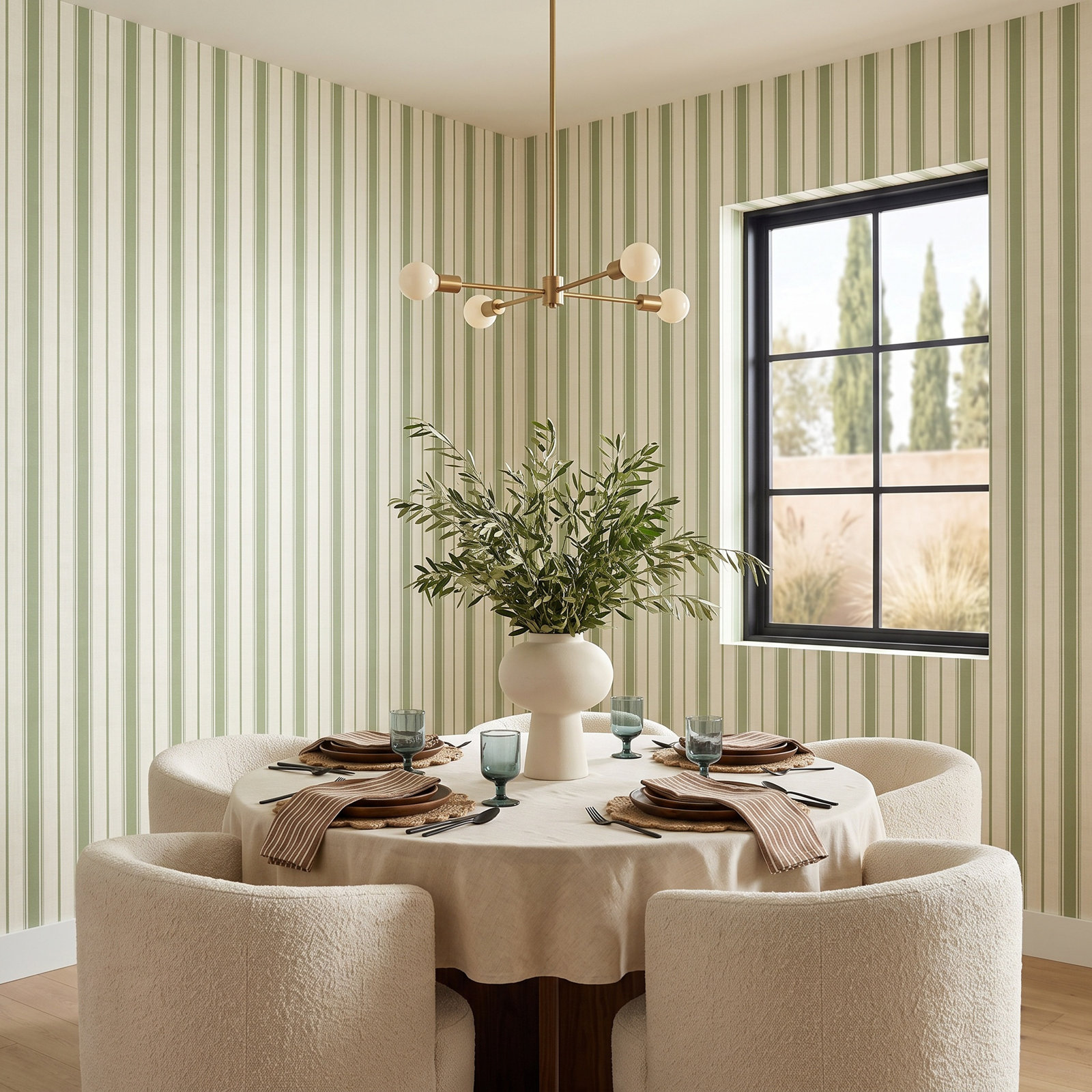 Leota Striped Wallpaper, Pomme