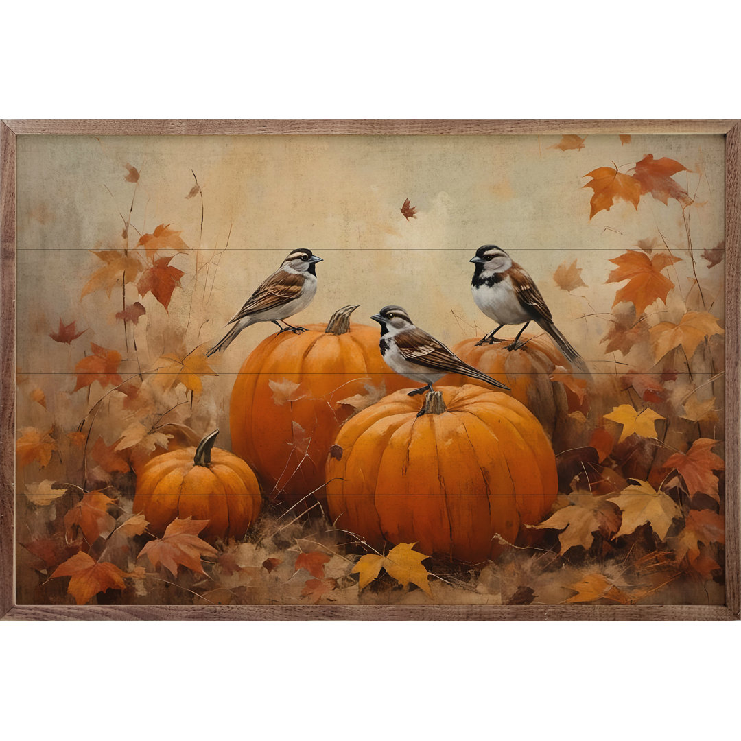 Sparrows on Pumpkins - Single Picture Frame Print August Grove® Overall