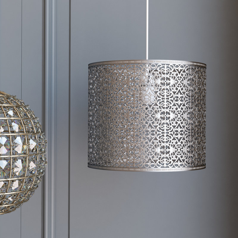 22cm H Metal Drum Pendant Shade ( Uno ) in Silver