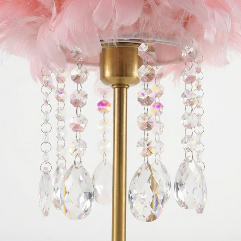 18" Feather Crystal Table Lamp With Light