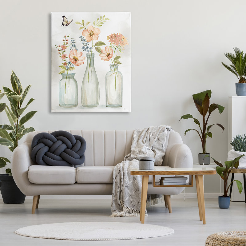 Doux vases de fleurs roses - impression sur toile tendue, 48" H x 36" W x 1.5" D