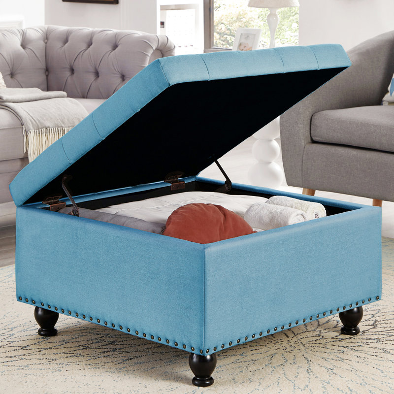 Button For Restaurant - Blue Square With Wooden Frame And Storage, Light Blue