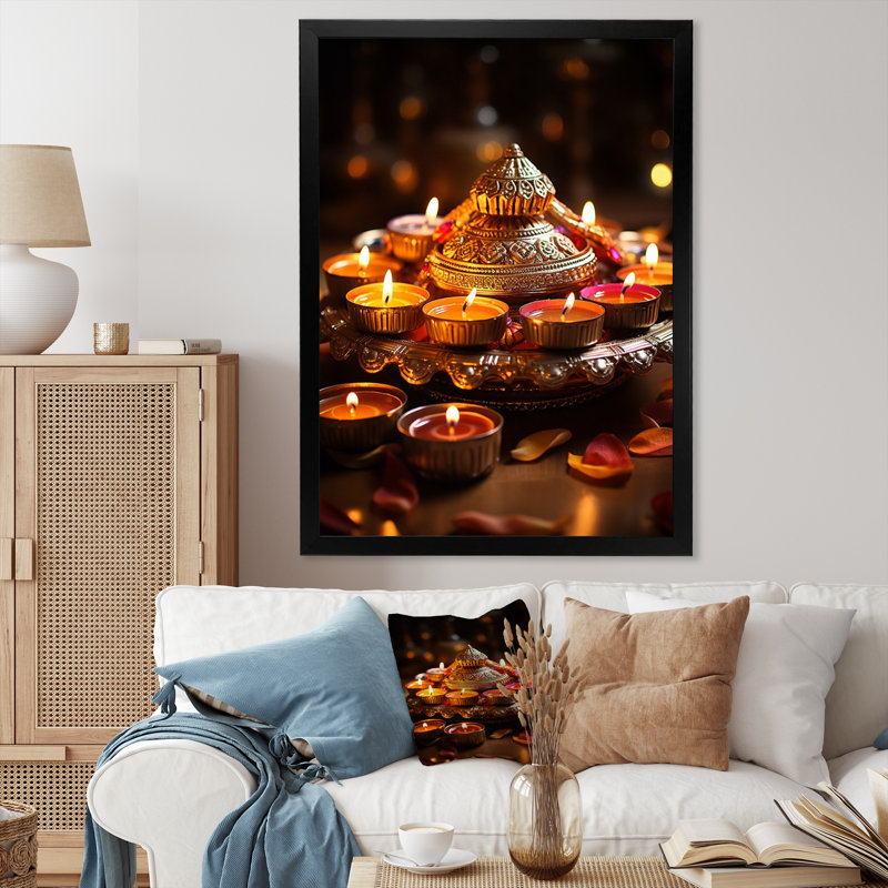 «Worthie Orange Indian Art Diwali Illuminations», reproduction d'art sur toile encadrée, H 20 po x l 12 po x P 1 po