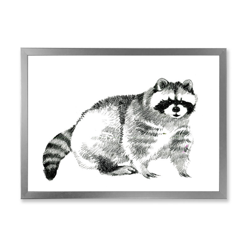 Portrait monochrome de raton laveur - reproduction sur toile, H 16 po x l 32 po x P 1,5 po, Toile avec cadre argenté