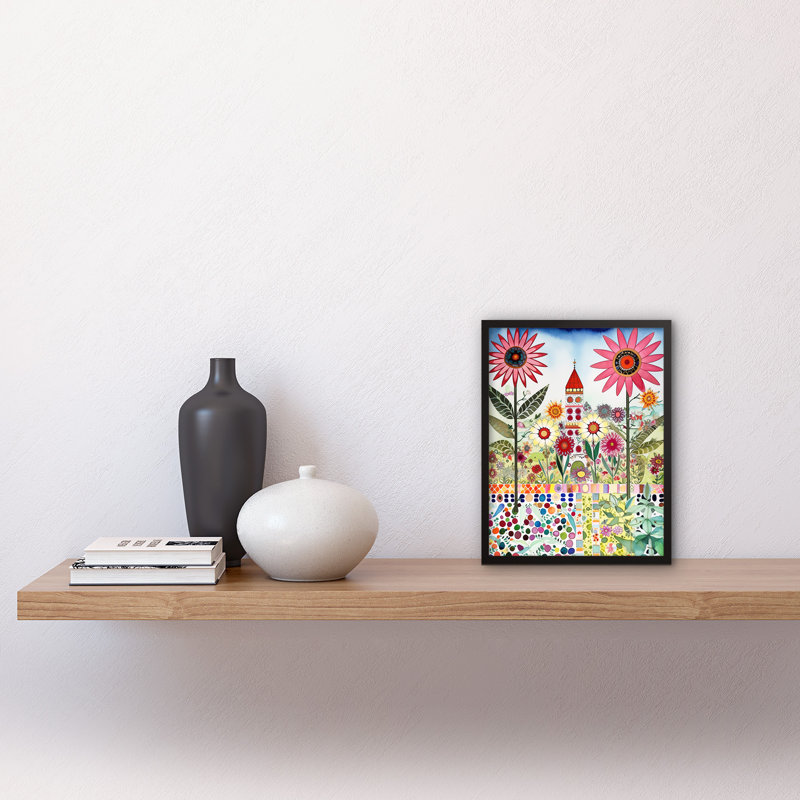 Countryside Chapel Garden Folk Art Watercolour Painting Artwork Framed Wall Art Print 9X7 Inch