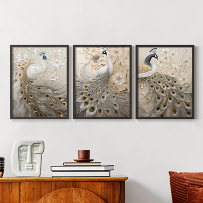 Peakcock  Series  LXXXI  -Set Of 3 Framed Giclee Prints -Ready to Hang