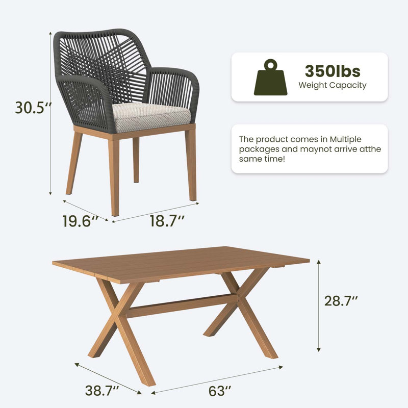 Ensemble de salle à manger 14 pièces pour l'extérieur avec 2 tables de salle à manger rectangulaires et 12 chaises, Beige, 12