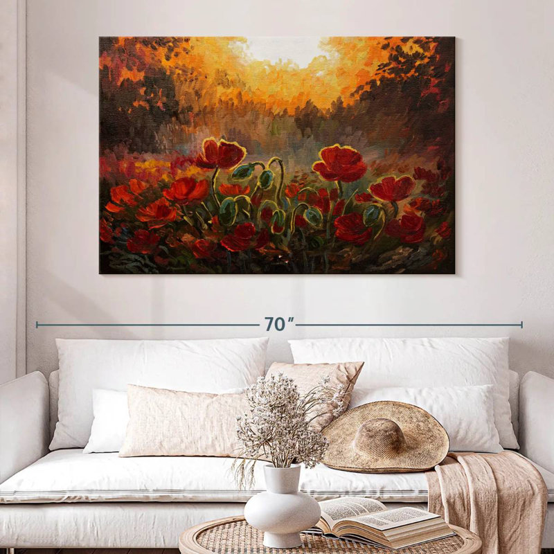 Coquelicots rouges Harnek dans les bois, H 34 po x l 51 po