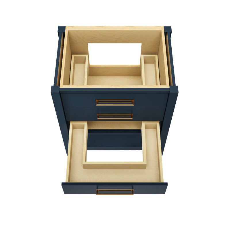 Kiawah Three-Drawer Single Bath Vanity, Hague Blue, Satin Gold, 30"