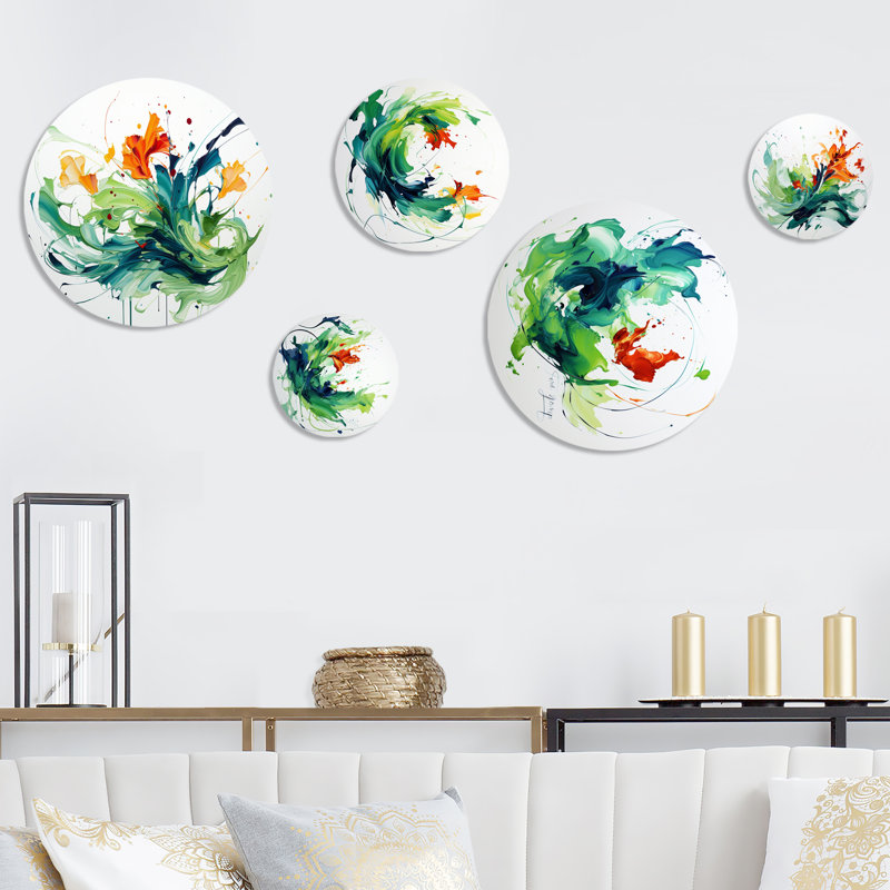 «Green and White Abstract Expression peinture IV», ensemble de 5 peintures murales abstraites