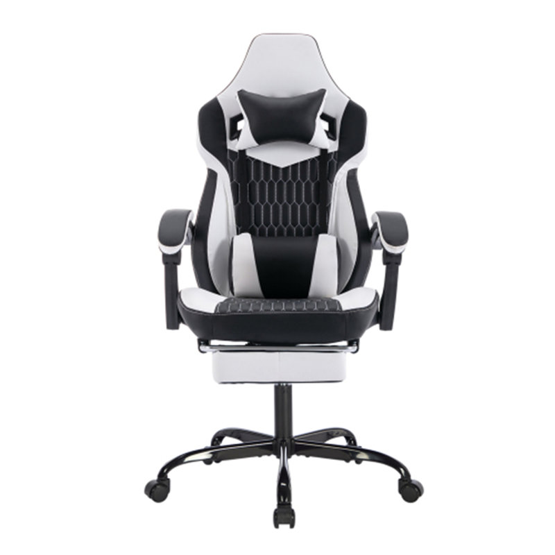 High Back Gaming Chair With Footrest, PVC Leather Ergonomic Office Gamer Chair, Racing Style With Headrest & Lumbar Support