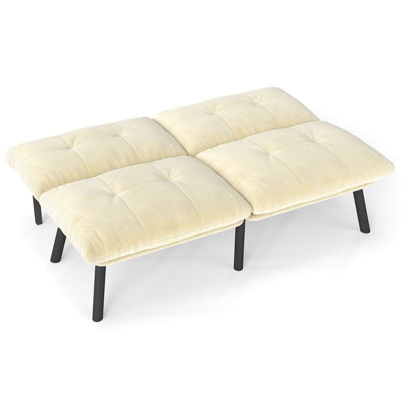 Modern Cream Twin Bed That Folds And Converts, 2 - Seater, Back Adjustable For Maximum Comfort, Velvet Upholstered, Metal Frame, Foam Filled, Small Living Areas Convertible Seater With Function,
