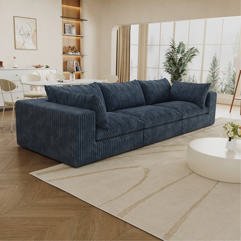 Canapé 118,2 po Cloud, H 24 po x l 118,2 po x P 78,8 po, Velours côtelé - bleu