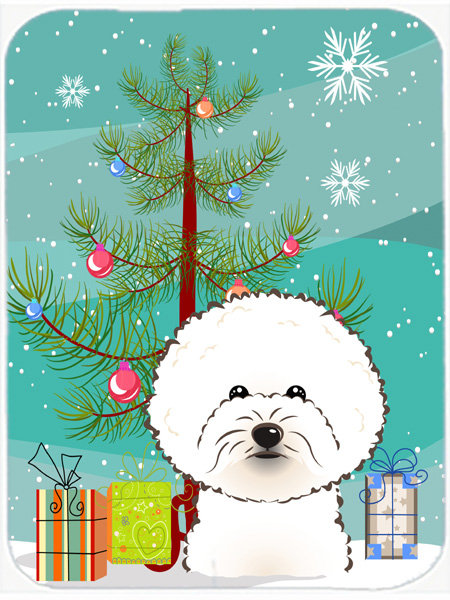 Planche à découper en verre caroline et bichon bichon frisé Under the Christmas Tree