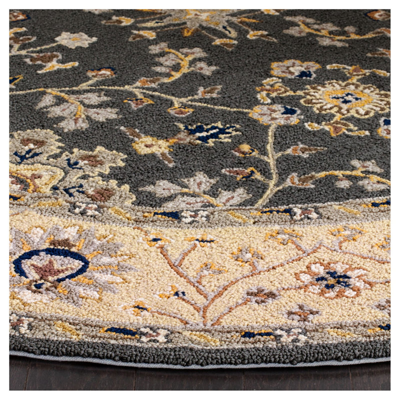 Tapis gris / crème crocheté à la main Driffield, Rond 8 pi