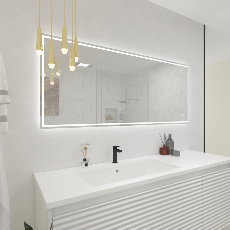 Miroir de salle de bain à DEL Jashayla, Rectangle, 72 po x 30 po