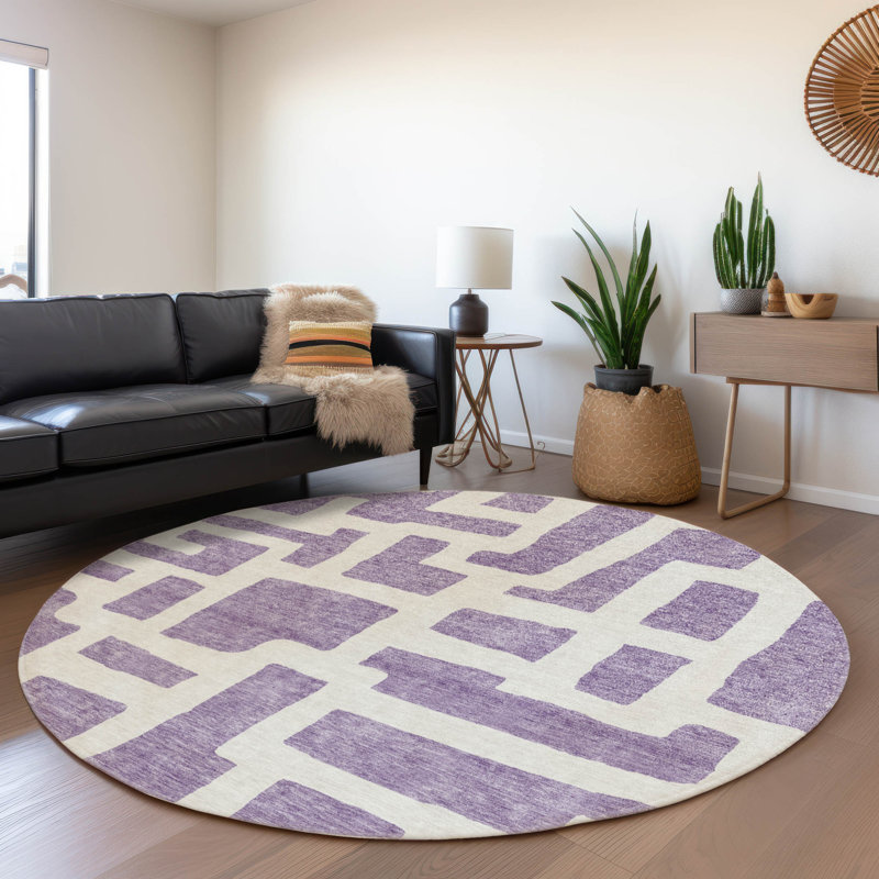 Premium Machine Washable Prisco Purple Rug, Round 8'