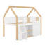 Lit mezzanine bas avec escalier, tablettes et armoires, lit mezzanine en bois avec toit-828712522