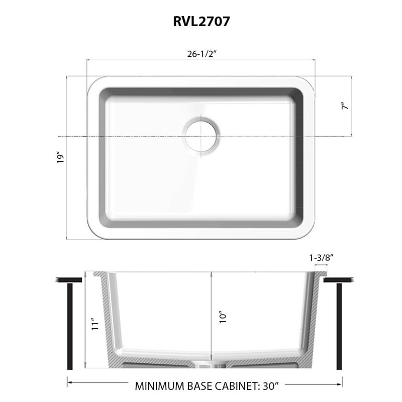 Ruvati 19'' W Single Bowl Fireclay Kitchen Sink, Black