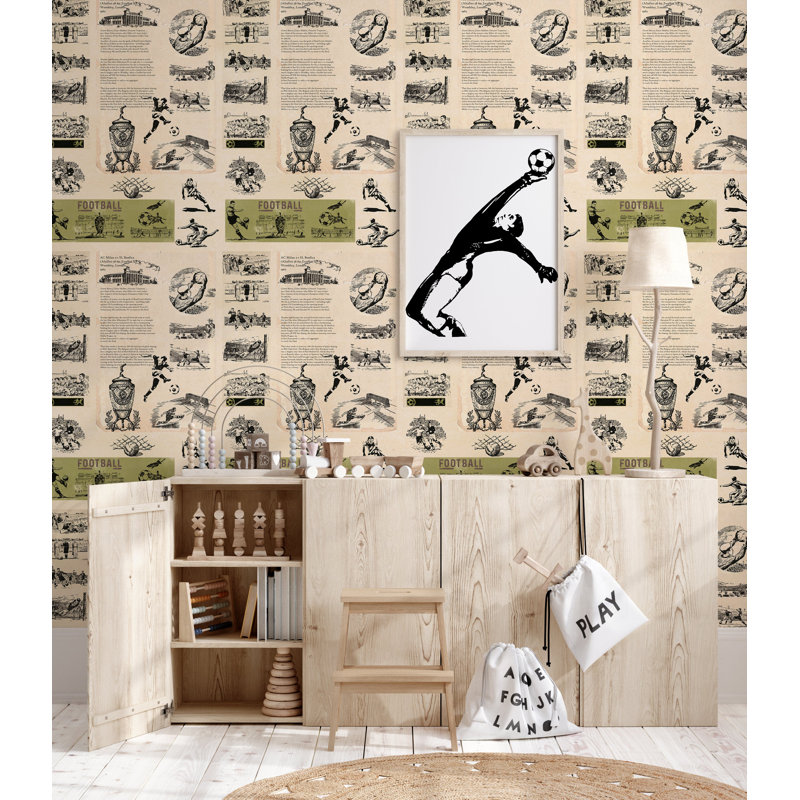 Vintage illustration Football Wallpaper for kids Room Decor