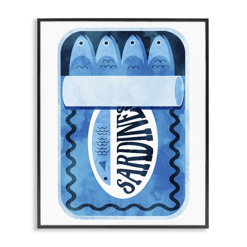 Giclée encadrée de sardines modernes, par Lil 'Rue, H 14 po x l 11 po, Giclée encadrée noir minuit