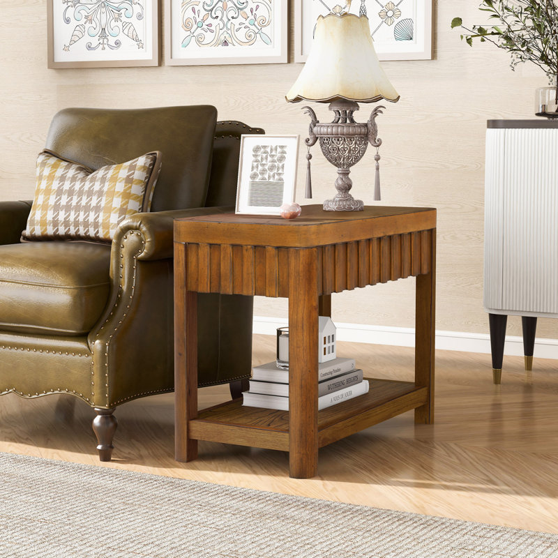 Table de bout rectangulaire 25 po avec tablette de rangement, canapé, table d'appoint et pieds en bois massif pour le salon, la chambre à coucher et le bureau
