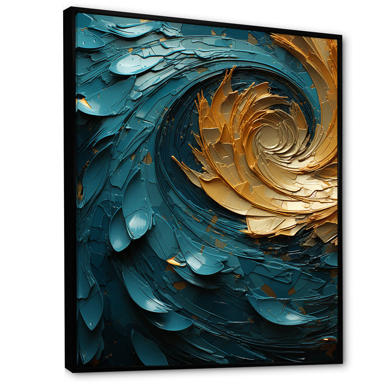 Majestic Motion Teal Spiral sur toile, H 32 po x l 24 po x P 1 po, Cadre flottant noir