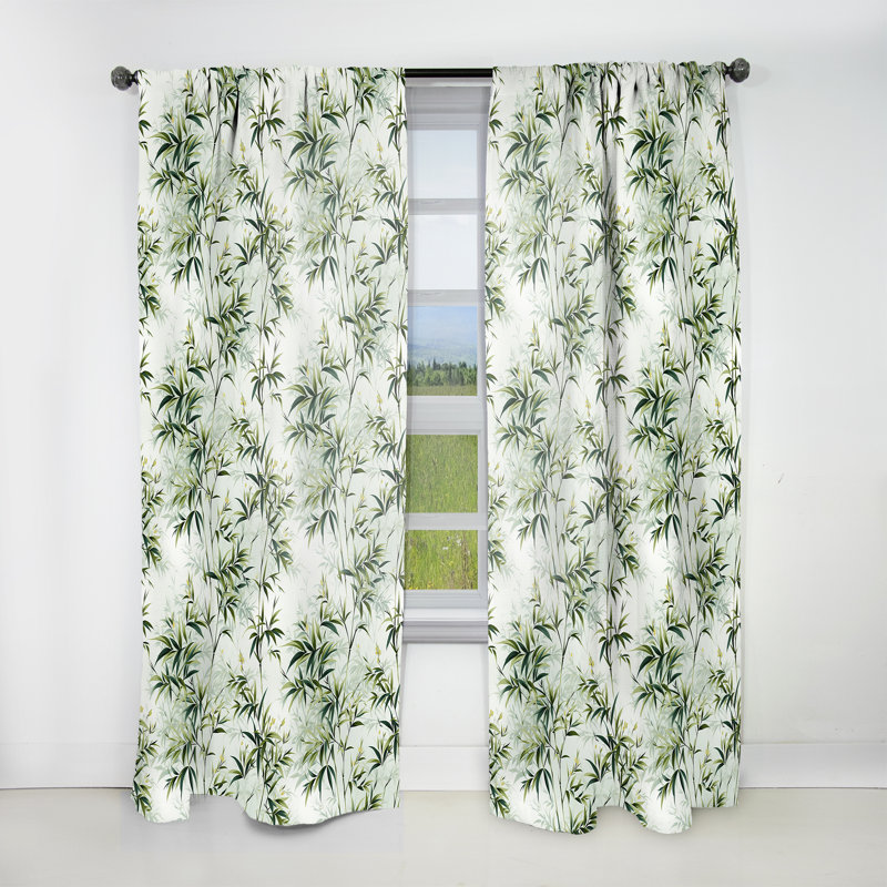 Bamboo Zen Tropical Pattern - Tropical Velvet Curtain - Room Darkening - 1 panel, 52" W x 90" L
